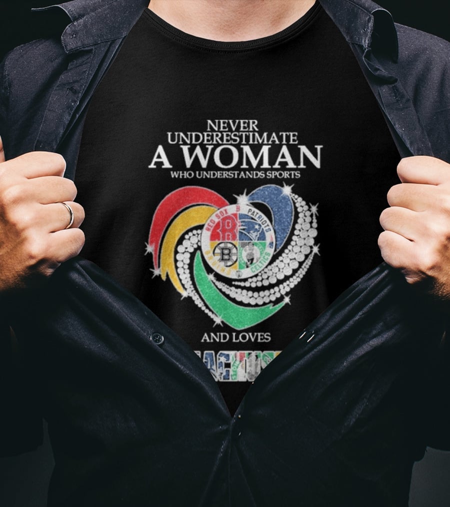 Never Underestimate A Woman Who Understands Boston Red Sox Celtics Patriots Bruins Sports Loves Massachusetts T-Shirt