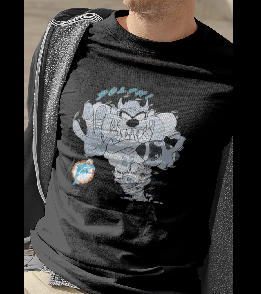 Taz Playing Football Miami Dolphins Whirlwind Sports Fan Gear T-Shirt
