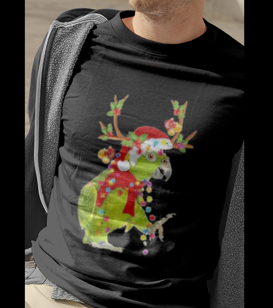Festive Parrot Wearing Santa Hat And Reindeer Antlers T-Shirt