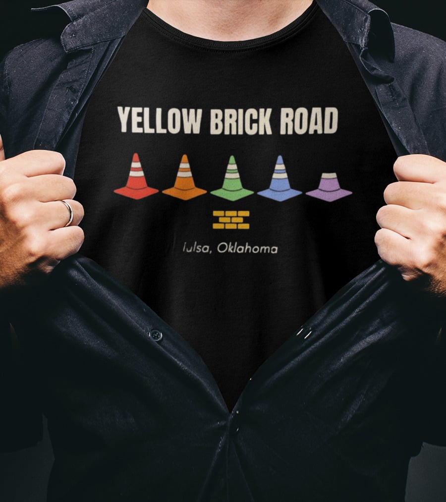 Yellow Brick Road Traffic Cone Colors Tulsa Oklahoma T-Shirt