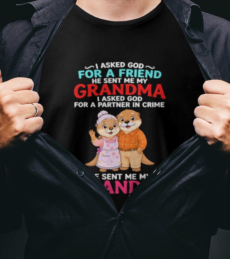 I Asked God For A Friend He Sent Me My Grandma Partner In Crime Grandpa Otter T-Shirt