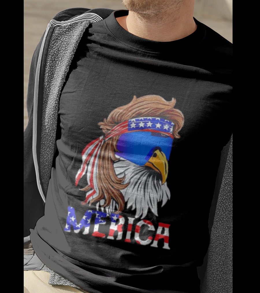 Patriotic Merica Bald Eagle Mullet Sunglasses USA Flag T-Shirt