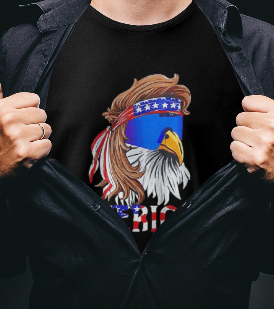 Patriotic Merica Bald Eagle Mullet Sunglasses USA Flag T-Shirt