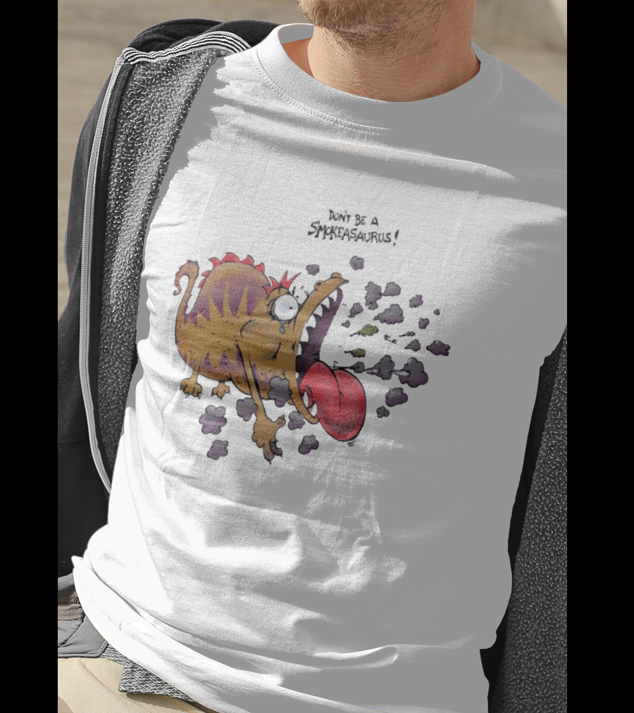 Buttoutz Don't Be A Smokeasaurus Smoking Dinosaur Cartoon Funny Anti Smoking Message T-Shirt