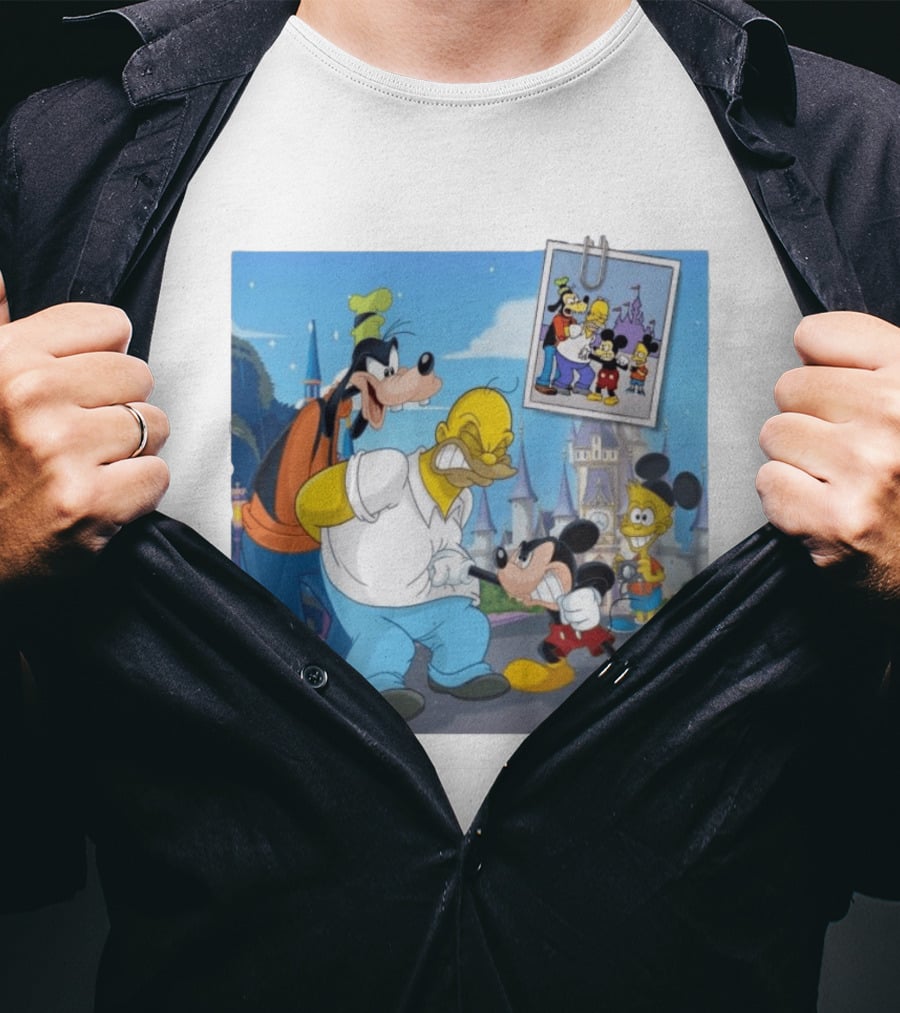 Disney World Homer With Mickey Goofy Bart Mashup By Richietoons T-Shirt