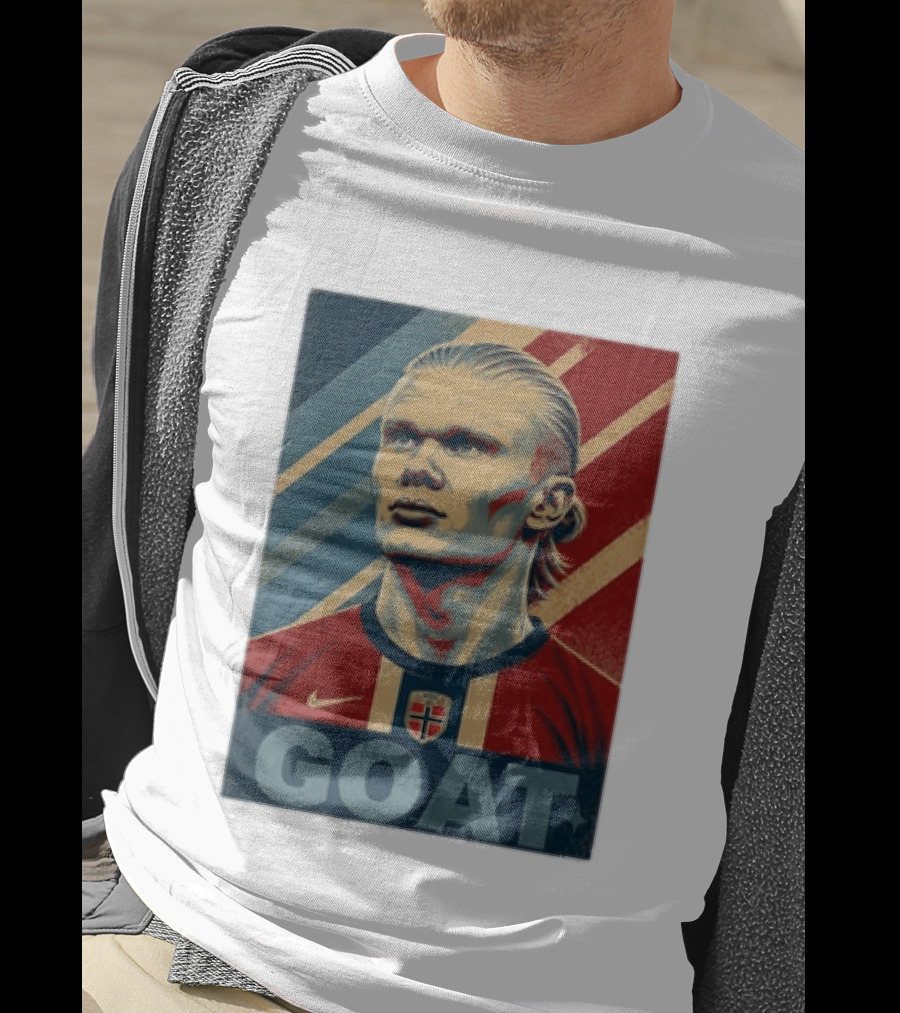 Erling Haaland G.O.A.T Norway Soccer Legend Iconic Red Blue Stripes T-Shirt