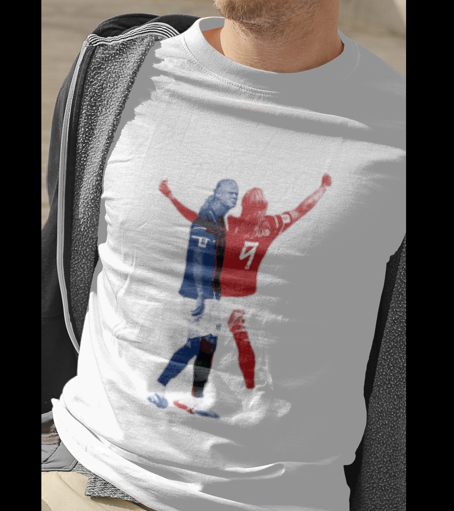 Erling Haaland Norway National Team Halftone Collage Blue And Red Number 9 T-Shirt
