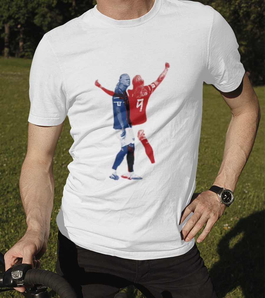 Erling Haaland Norway National Team Halftone Collage Blue And Red Number 9 T-Shirt