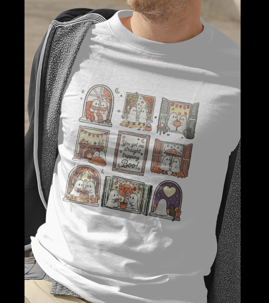 You Got Me Straight Tripping Boo Ghosts In Autumn Windows Cozy Scenes T-Shirt