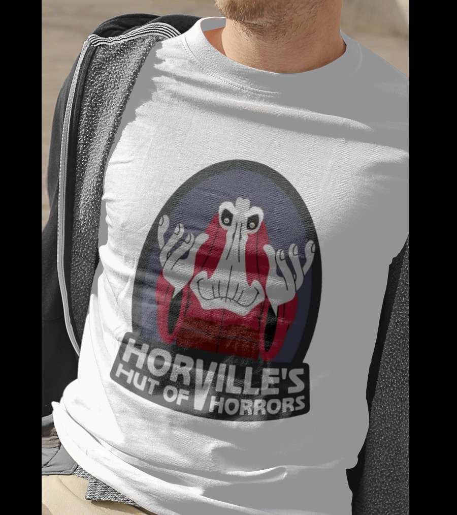 Horville's Hut Of Horrors Angry Red Clad Monster With Creepy Hands T-Shirt