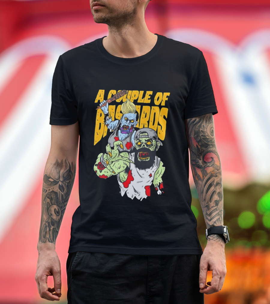 A Couple Of Bastards Zombie Cartoon With Baseball Bat And Beard T-Shirt