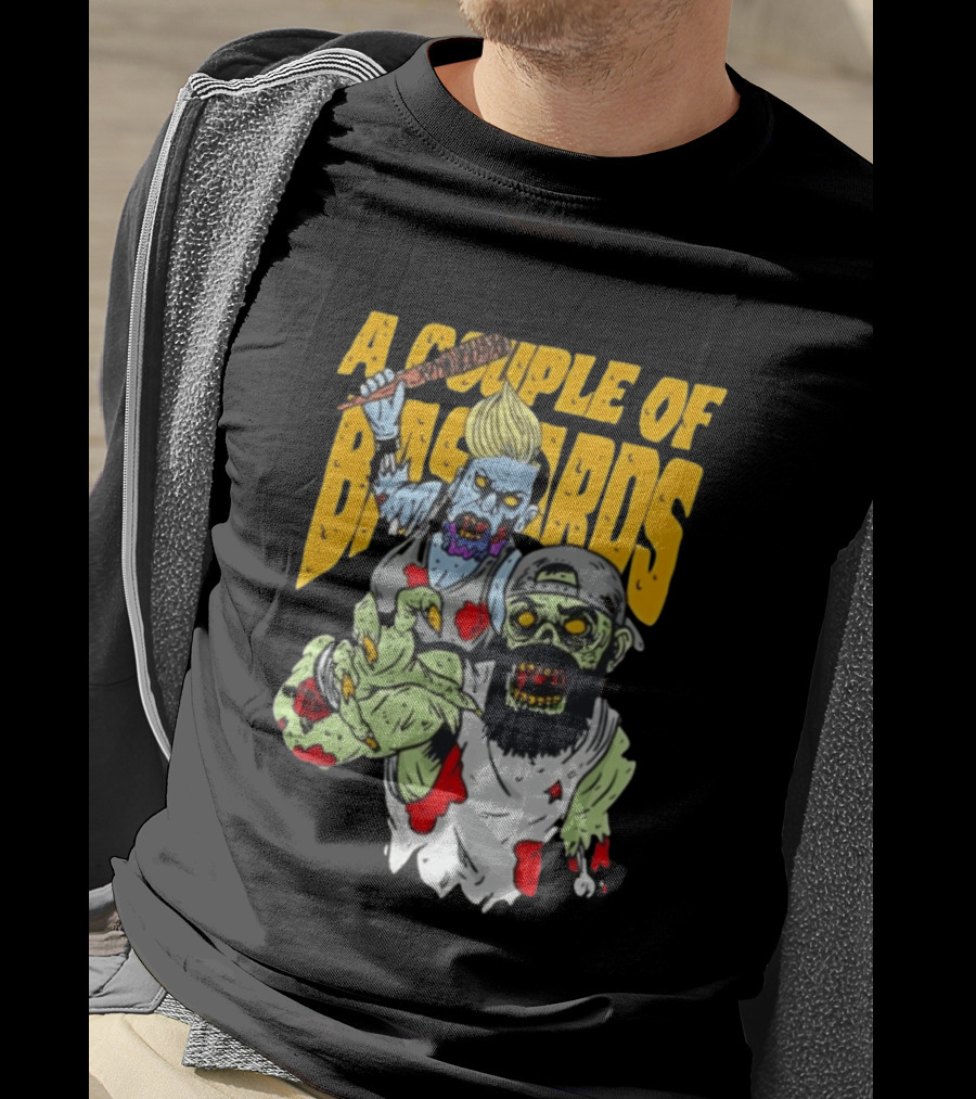 A Couple Of Bastards Zombie Cartoon With Baseball Bat And Beard T-Shirt