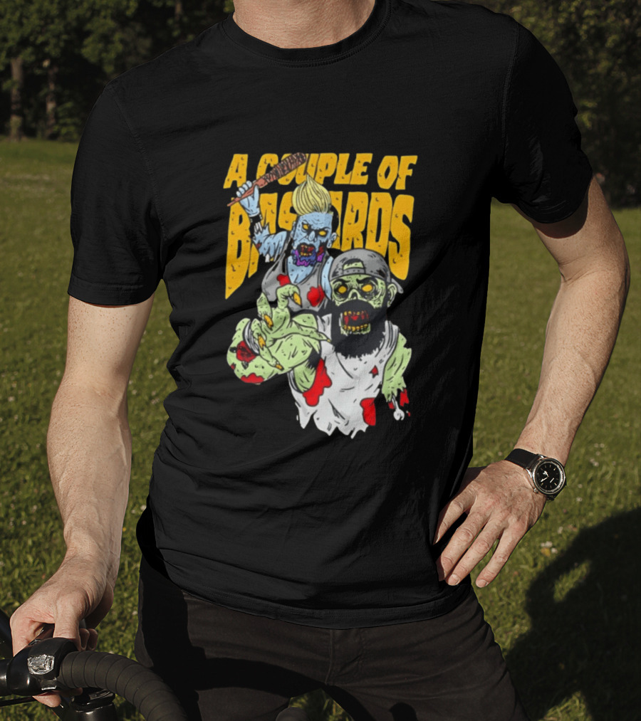 A Couple Of Bastards Zombie Cartoon With Baseball Bat And Beard T-Shirt
