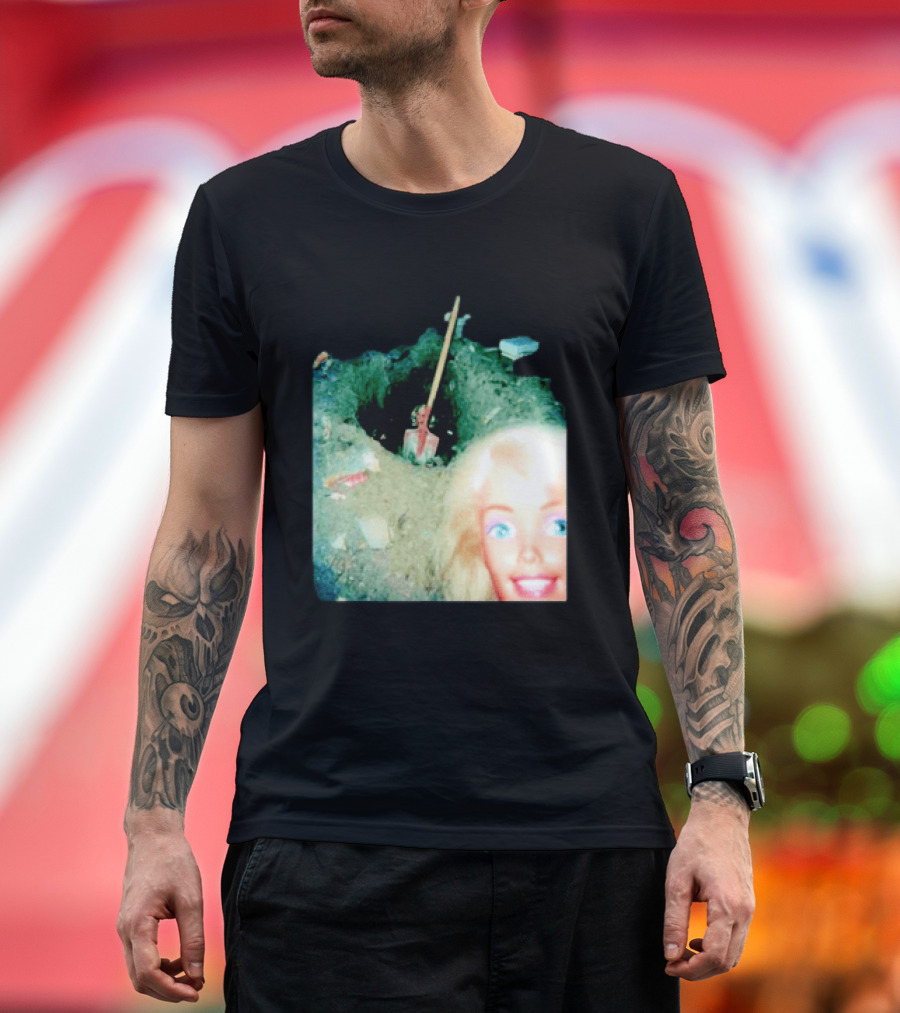 Barbie Doll Digging A Grave Shovel Surreal Scene T-Shirt