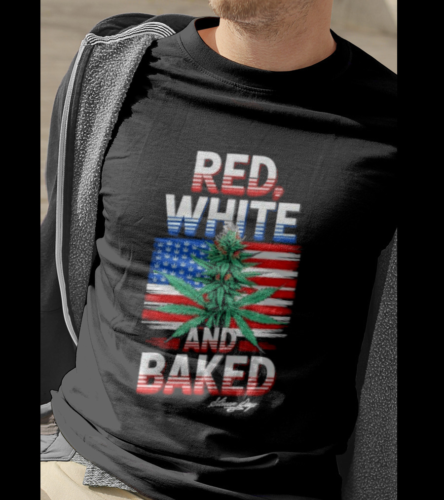 Cannabis Leaf Red White And Baked American Flag Stoner Days Fourth Of July T-Shirt