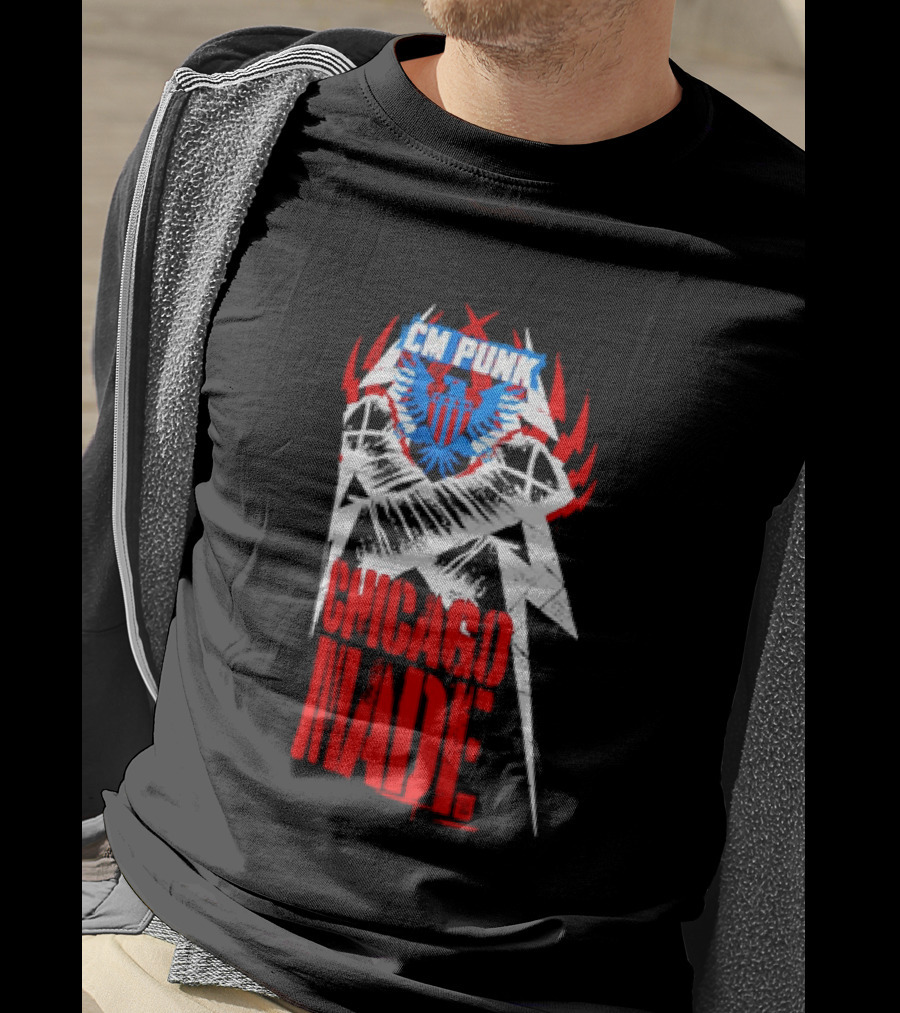 CM Punk Chicago Made WWE Wrestling Red And Blue Star T-Shirt