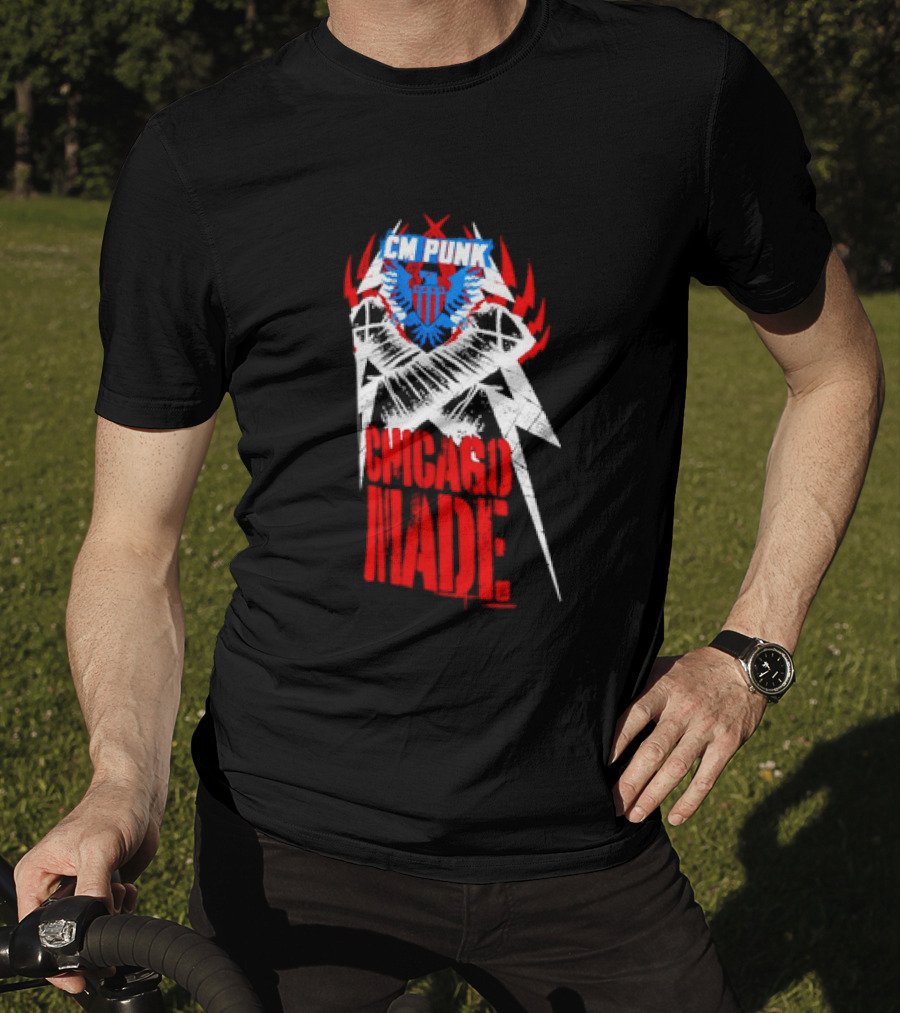 CM Punk Chicago Made WWE Wrestling Red And Blue Star T-Shirt