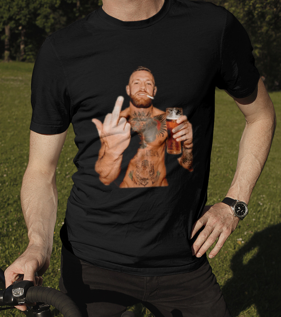 Conor McGregor UFC MMA The Notorious Middle Finger Tattoo Beer T-Shirt