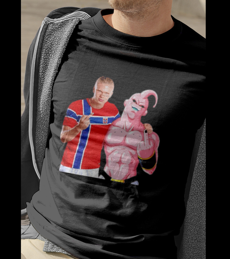 Erling Haaland Norway Majin Buu Middle Finger Cartoon Collaboration T-Shirt