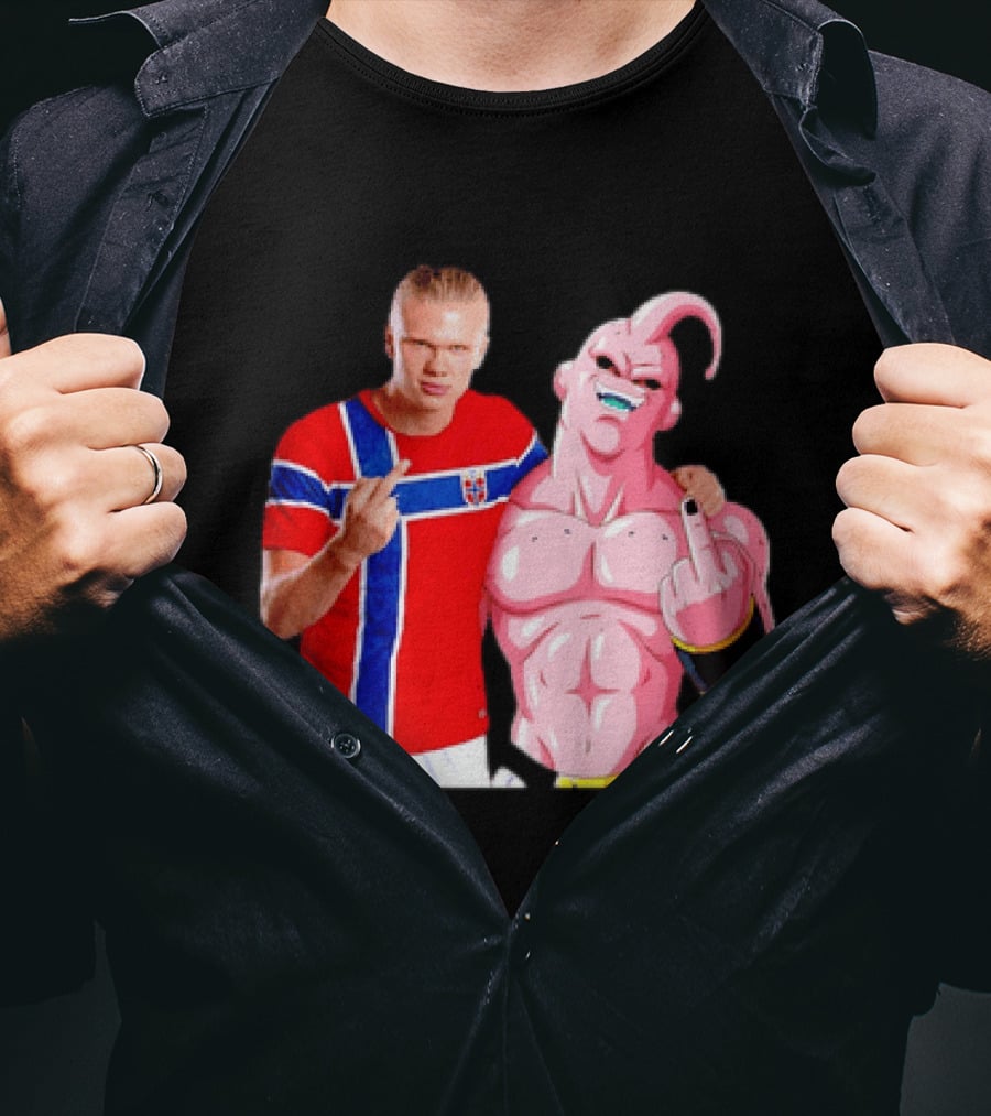 Erling Haaland Norway Majin Buu Middle Finger Cartoon Collaboration T-Shirt
