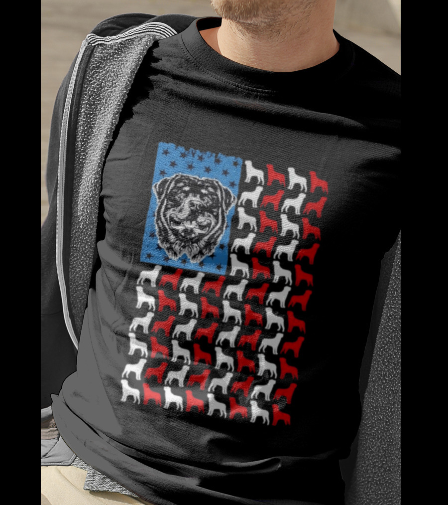 USA Flag Rottweiler Dog Stars Stripes Patriotic T-Shirt