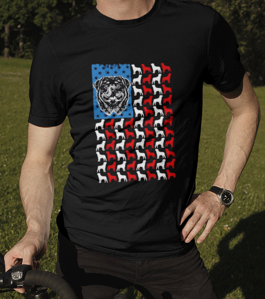 USA Flag Rottweiler Dog Stars Stripes Patriotic T-Shirt