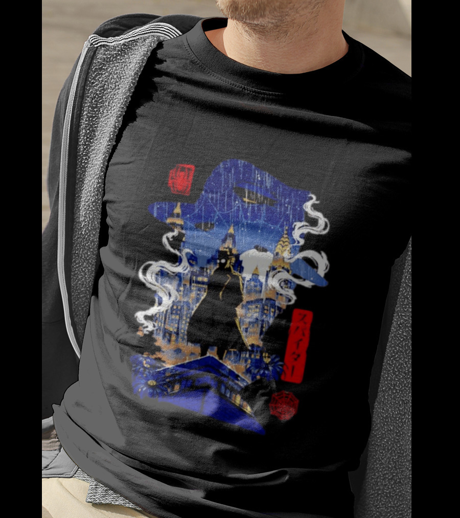 Spider Man Noir Marvel Spider Verse Cityscape Japanese T-Shirt