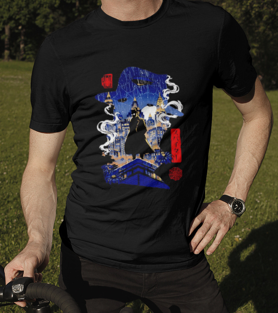Spider Man Noir Marvel Spider Verse Cityscape Japanese T-Shirt