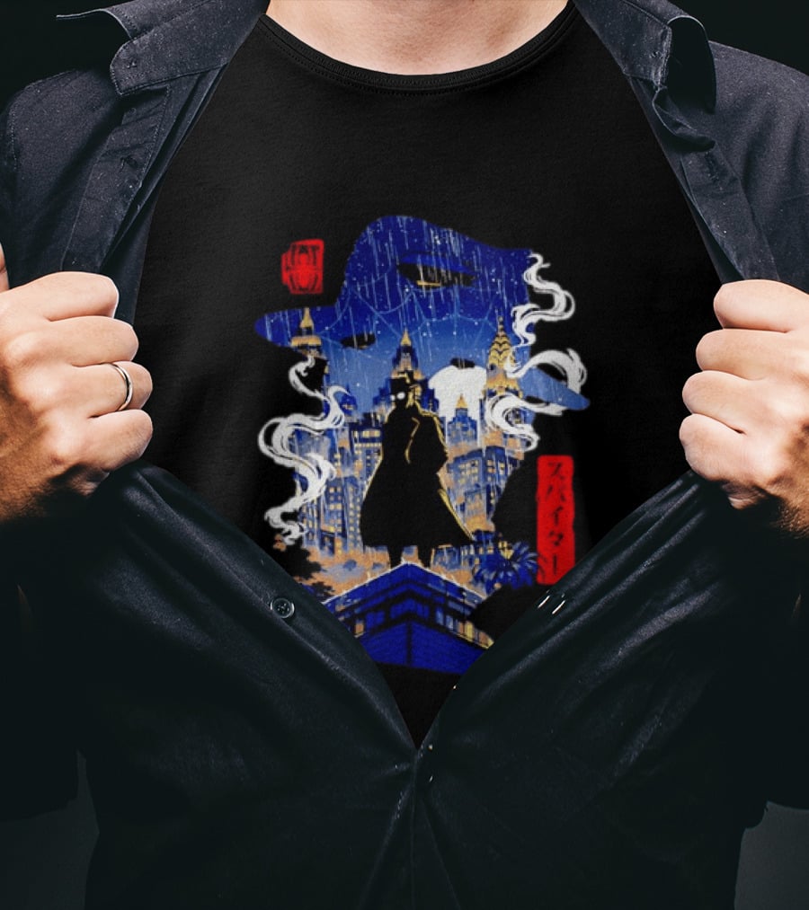 Spider Man Noir Marvel Spider Verse Cityscape Japanese T-Shirt