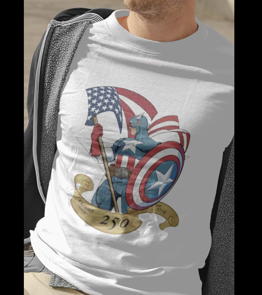 Captain America Marvel 250 E Pluribus Unum EST 1776 Patriotic Hero Shield American Flag T-Shirt