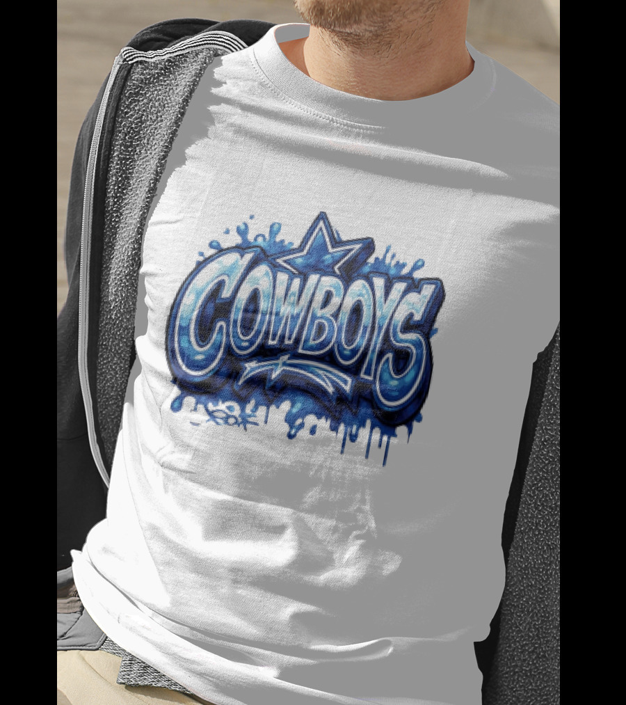 Dallas Cowboys Graffiti Style With Star And Blue Drips T-Shirt