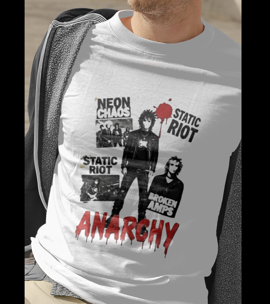 Neon Chaos Static Riot Broken Amps Anarchy Punk Rock Musician T-Shirt
