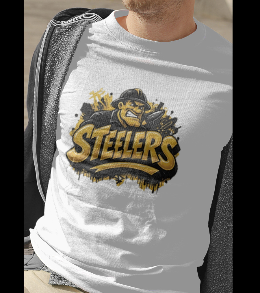 Pittsburgh Steelers Graffiti Steel Worker Emblem With Tough T-Shirt