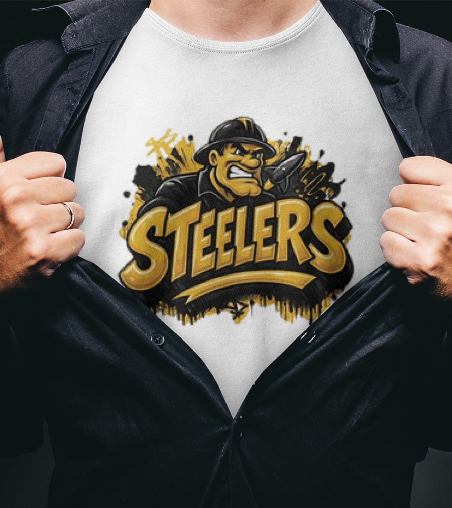 Pittsburgh Steelers Graffiti Steel Worker Emblem With Tough T-Shirt