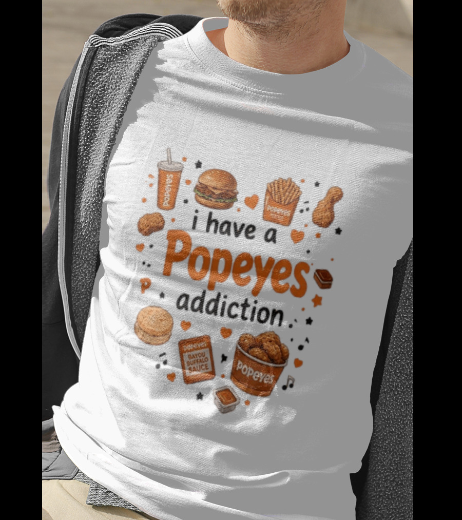 Popeyes Chicken And Biscuits Addiction Heartbeat Lover With Bayou Buffalo Sauce T-Shirt