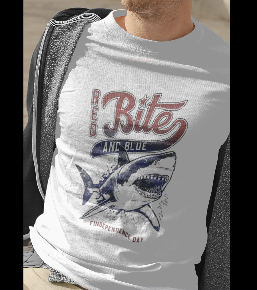 Red Bite And Blue Shark Findependence Day T-Shirt