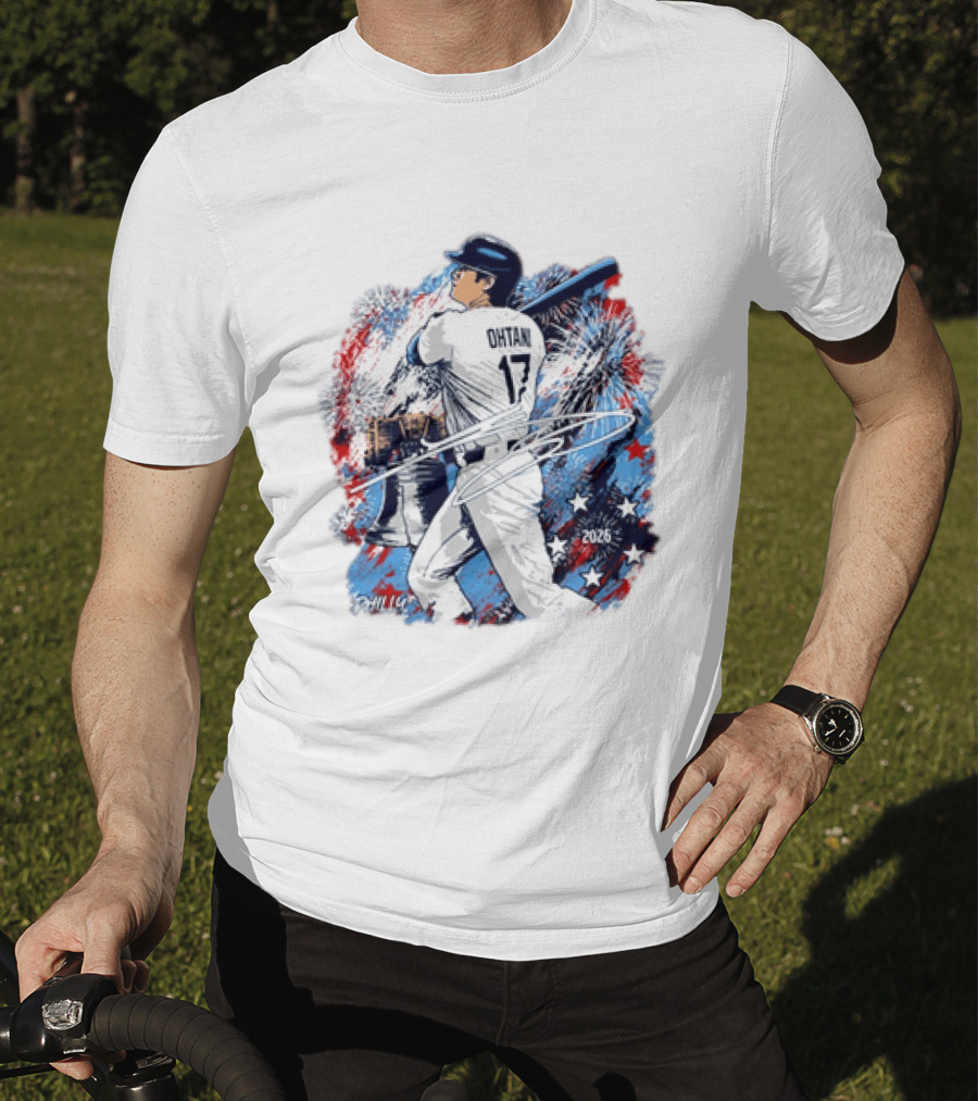 Shohei Ohtani 17 Philadelphia 2026 Liberty Bell Fireworks Stars T-Shirt
