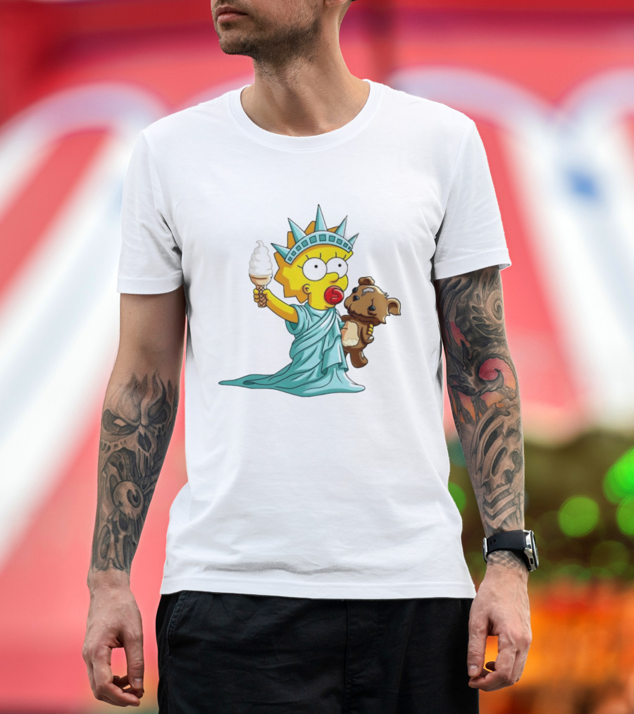 Statue Of Liberty Baby With Ice Cream And Teddy Bear Cartoon T-Shirt