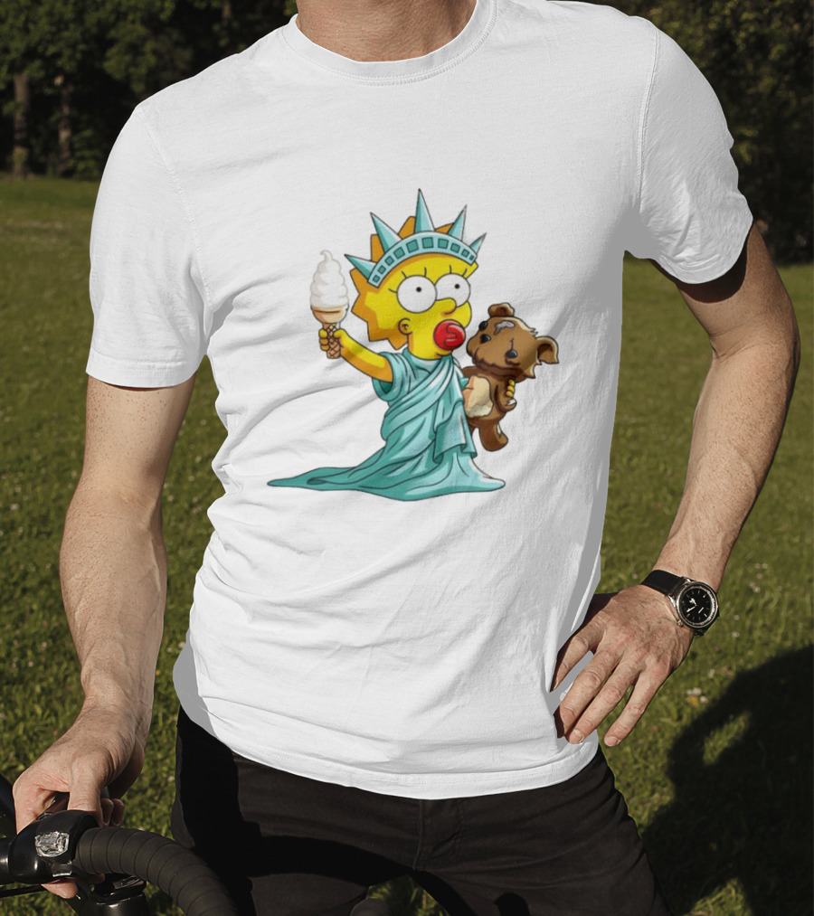 Statue Of Liberty Baby With Ice Cream And Teddy Bear Cartoon T-Shirt
