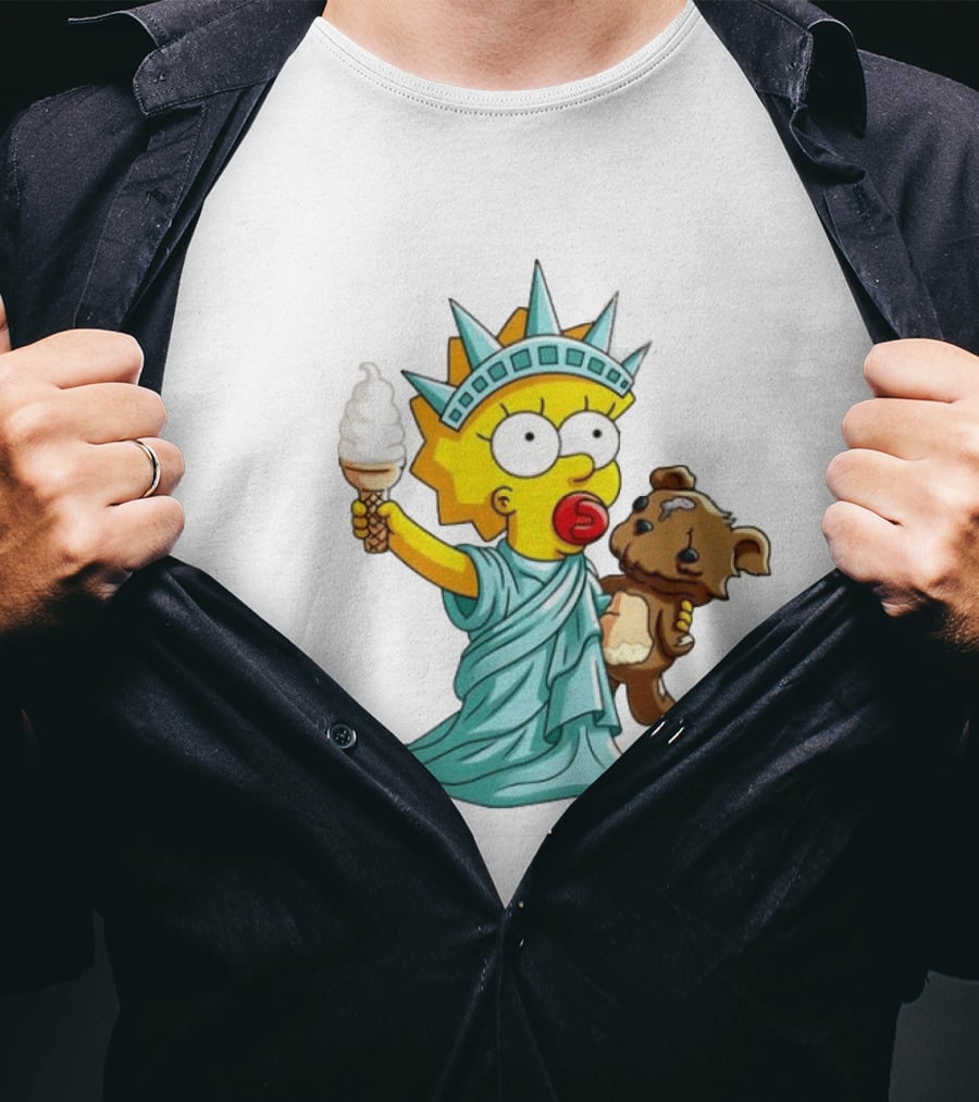 Statue Of Liberty Baby With Ice Cream And Teddy Bear Cartoon T-Shirt
