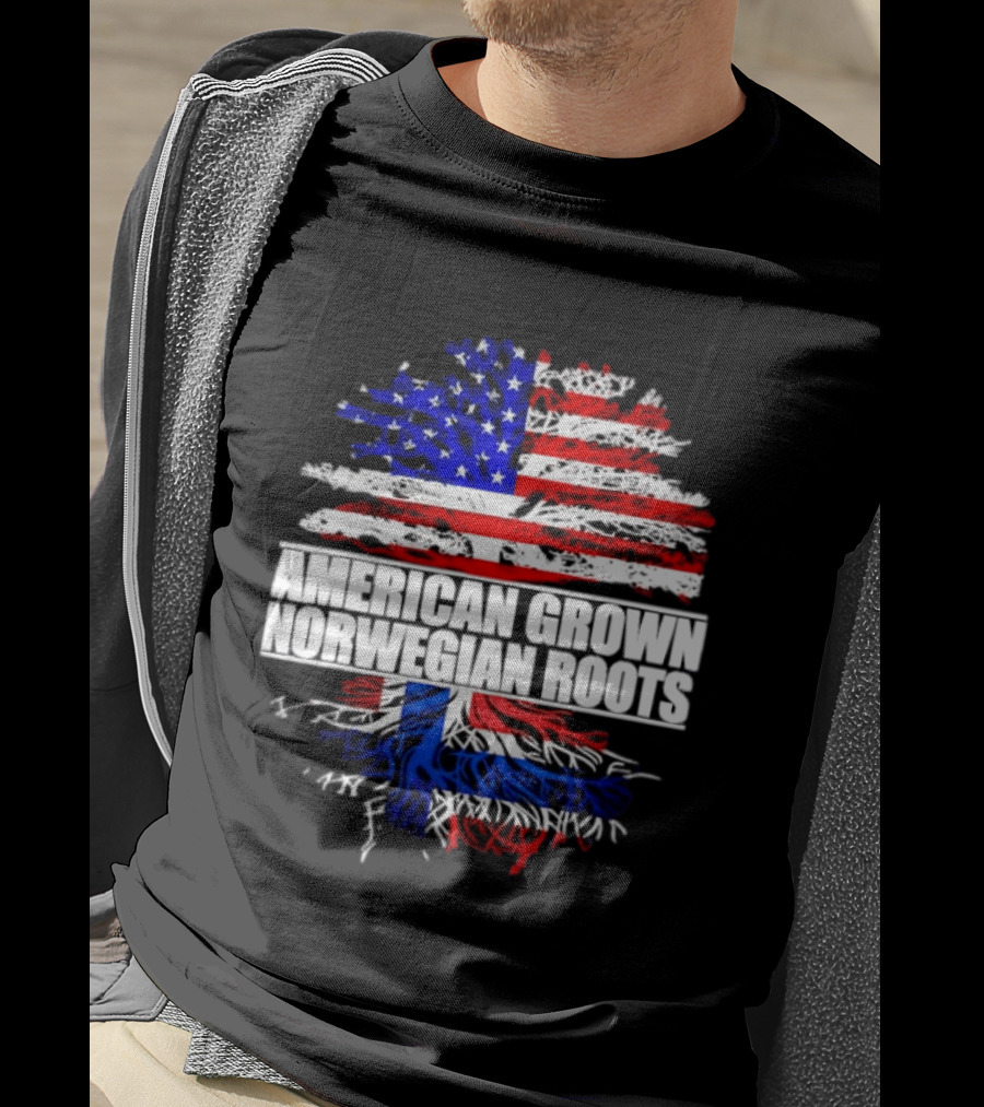 American Grown Norwegian Roots Flag Tree Heritage T-Shirt
