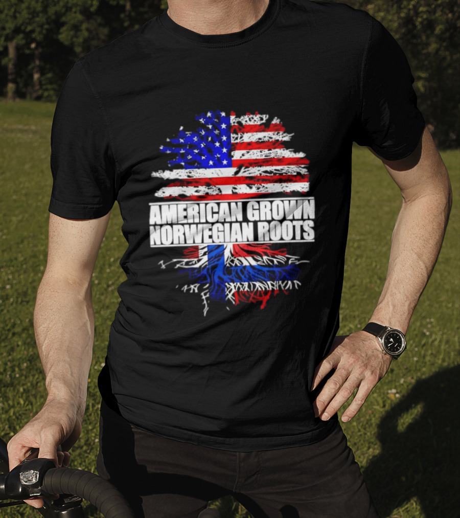 American Grown Norwegian Roots Flag Tree Heritage T-Shirt
