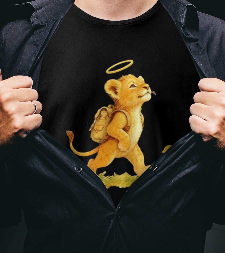 Baby Lion Cub With Halo And Backpack Heading To School T-Shirt