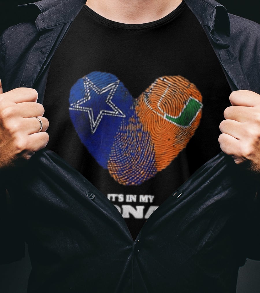 Dallas Cowboys Miami Hurricanes Heart Shape It's In My DNA T-Shirt