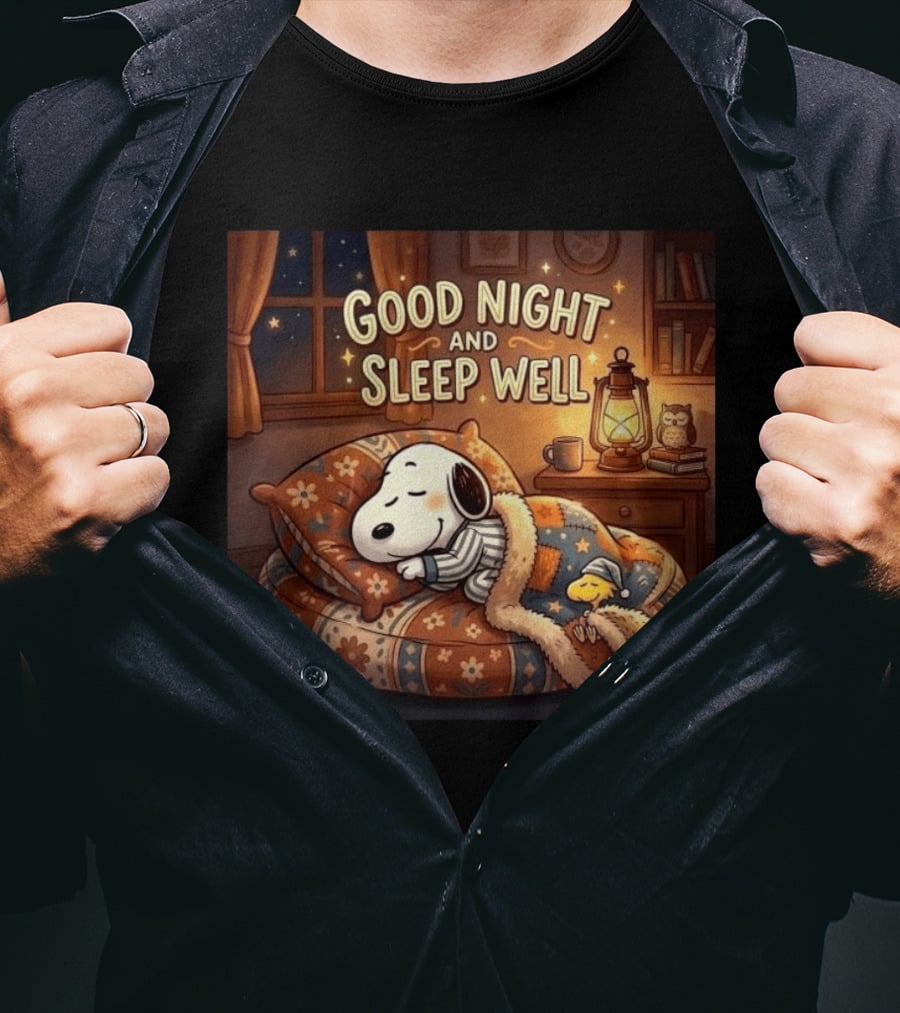 Snoopy And Woodstock Cozy Bedtime Good Night And Sleep Well T-Shirt