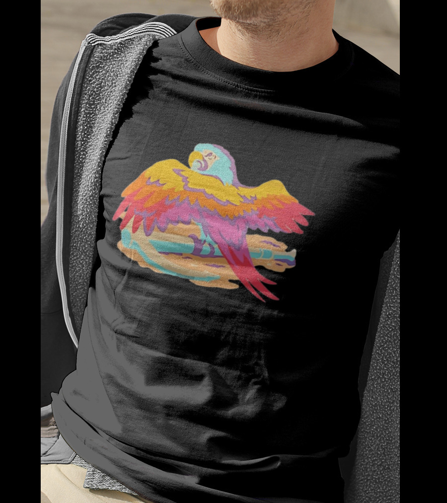 Macaw Parrot Perched On Anchor In Vibrant Tropical Beach Setting T-Shirt