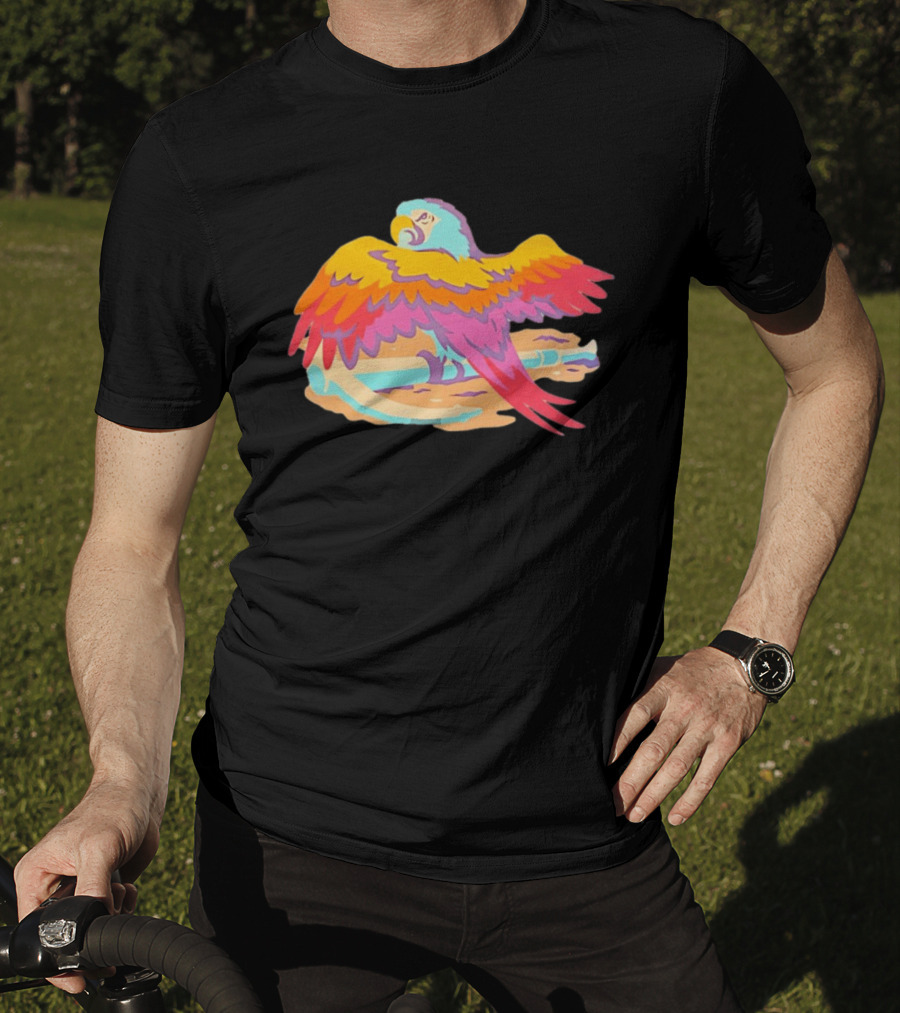 Macaw Parrot Perched On Anchor In Vibrant Tropical Beach Setting T-Shirt