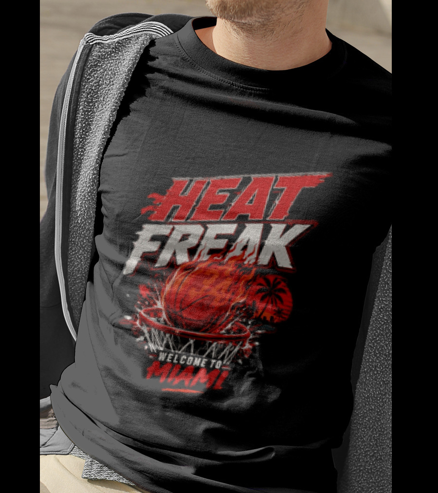 Heat Freak Welcome To Miami Basketball Flame Palm 34 T-Shirt