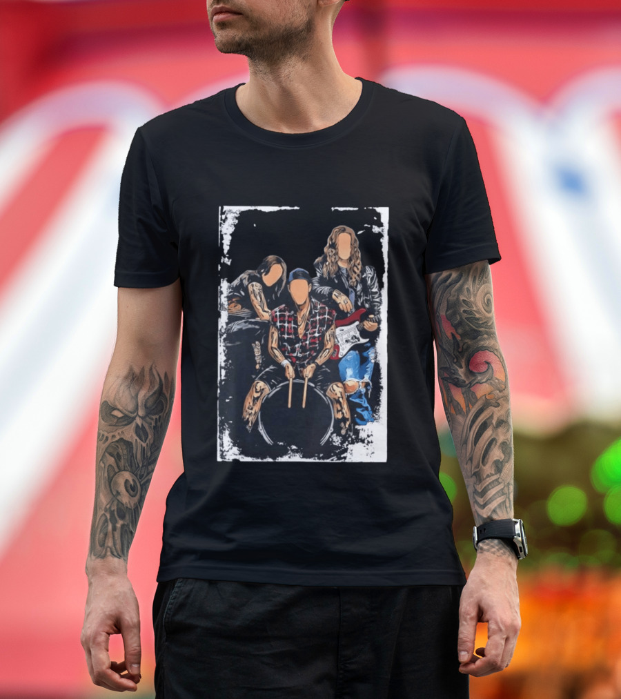 Rock Band Musicians Playing Instruments Grunge Music Drummer Guitarist T-Shirt
