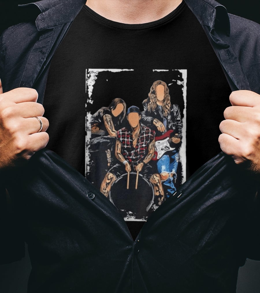 Rock Band Musicians Playing Instruments Grunge Music Drummer Guitarist T-Shirt